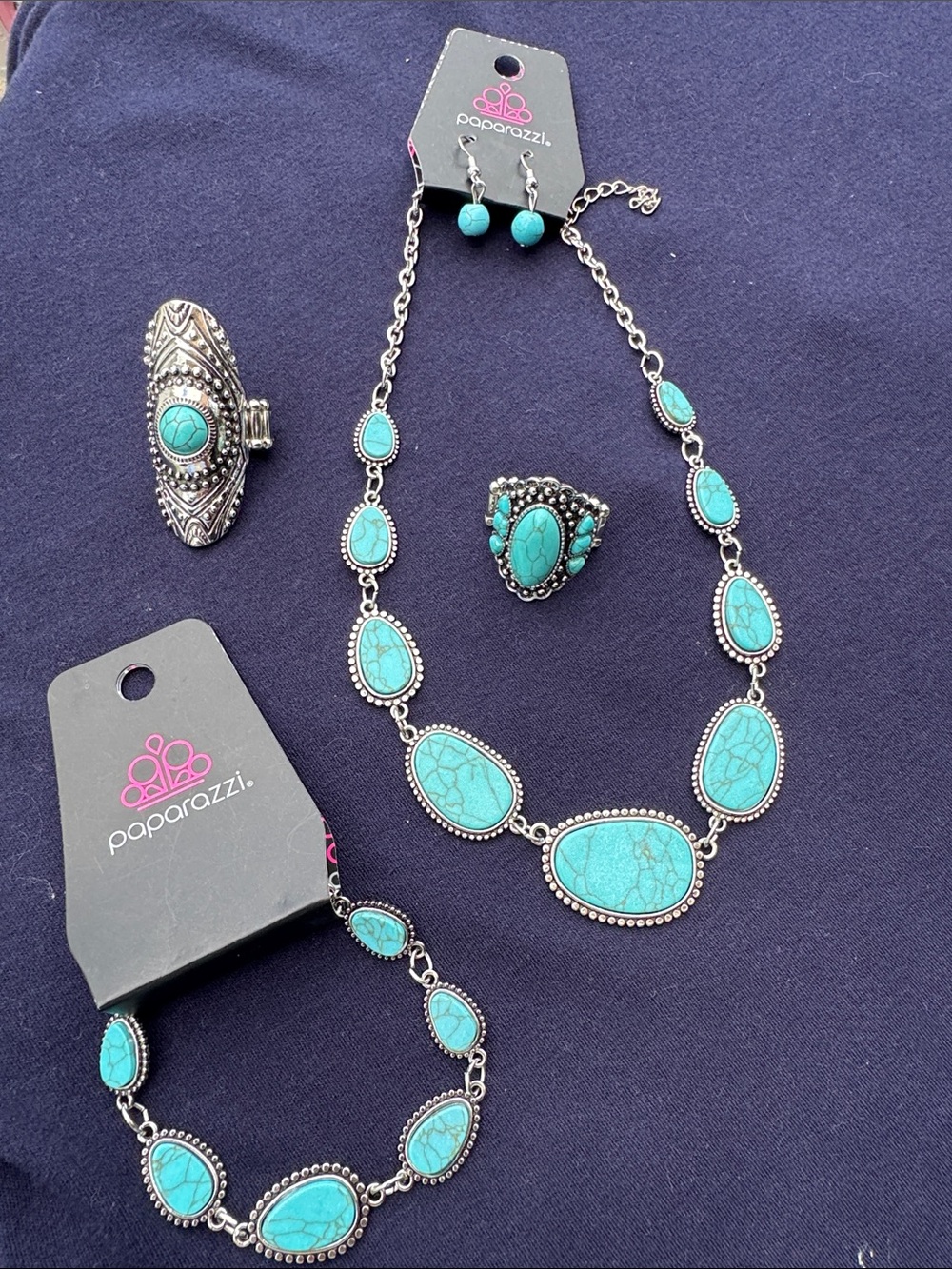 paparazzi Turquoise Stone Silver-Tone Necklace, Bracelet, Ring & Earring Set